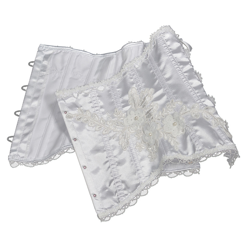 Sexy Satin Steel Boned Lace up Lolita Underbust Corset White Waist Cincher Lingerie Bustier Lingerie