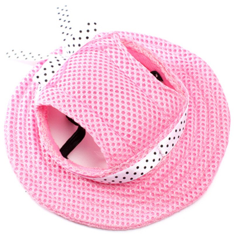 Sommar sällskapshund söt print keps baseballhatt liten hund med öronhål bowknot mesh andningsbara hundhattar