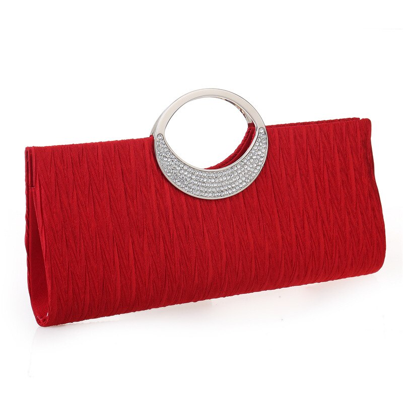 Bolso de noche de lujo para Mujer, cartera de mano plisada de satén con diamantes de imitación, a la , para de boda, monedero: Rojo