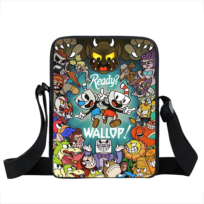 funny cuphead / mughead print small shoulder bag women handbag mens crossbody bags Adult book bag student messenger bags