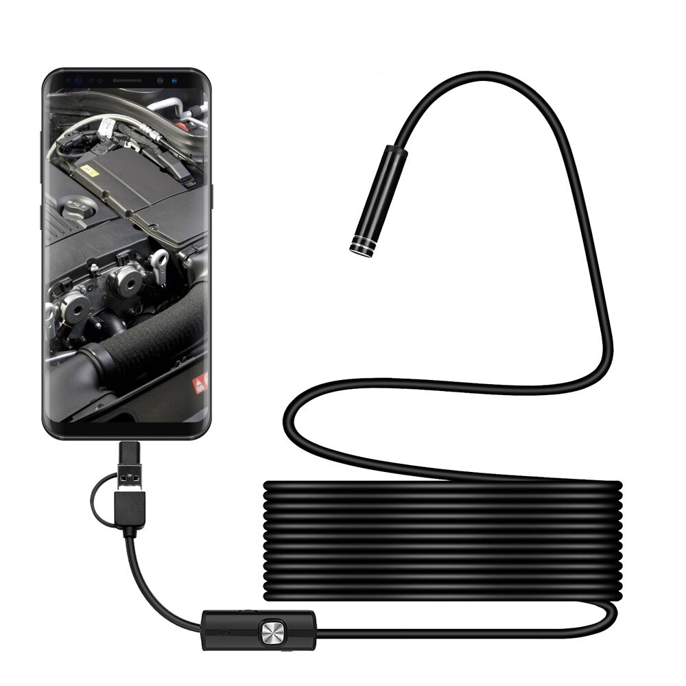 3in1 8mm lens Camera Endoscope Waterproof Hard Flexible Tube Mirco USB Type-C Borescope Video Inspection for Android Z0401