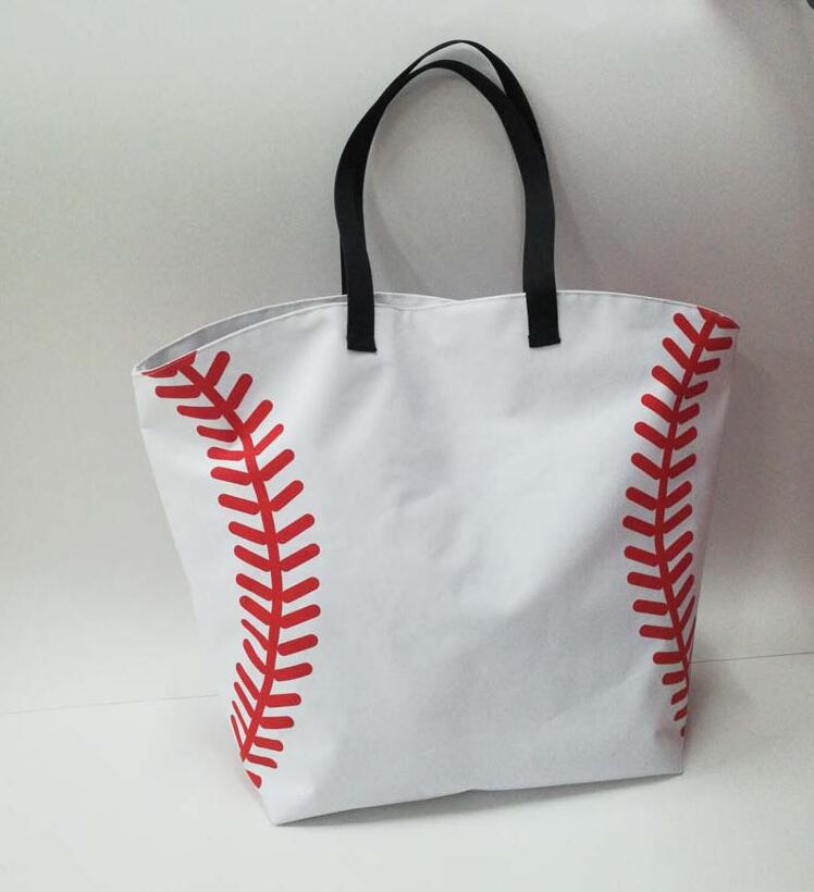 Super grote Softbal Honkbal katoen meisjes tote team spelers accessoires zwart handtassen: white