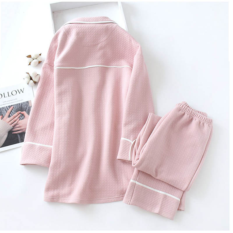 Conjunto de pijamas de algodón para mujer, ropa de dormir cálida de invierno, con bordado de letras, traje de manga larga y pantalones,