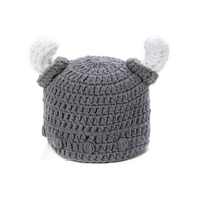 Gorro de invierno al Crochet con dibujos animados para niños, gorro de punto con cuernos de Vikingo, hecho a mano, de Navidad