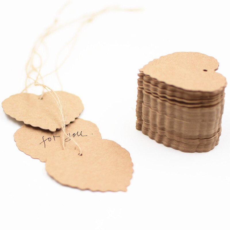 100pcs DIY Message Card Bookmark Blank Card Retro Kraft Paper Love Rectangle Tag Hanging Paper Card Baking Pendant Party