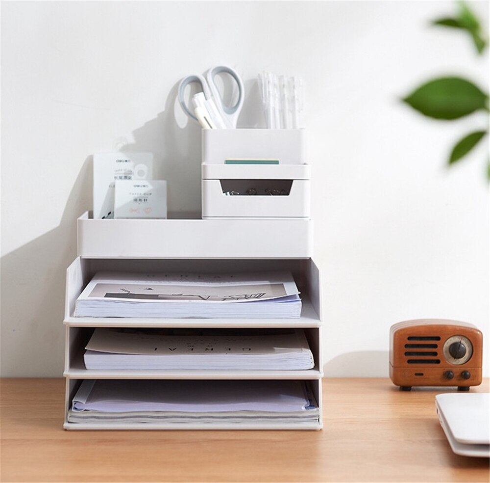 4 Layers Table Storage Organizer Box A4 Big Document Case Paper Desk Organizer Stationery Pen Book Holder for Home Desktop