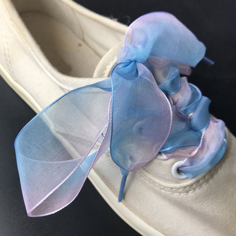 2.5Cm Verbreden Chiffon Organza Gradiënt Kleur Schoenveters 70/80/90/100 Cm Lengte Strik Sneaker Sport Schoenen Wit schoenen Veters