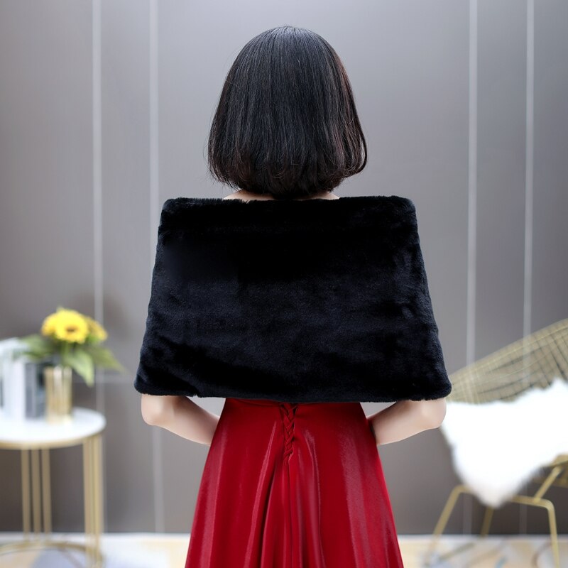 Schwarz Faux Fell Hochzeit Bolero Frauen Zubehör mit Kristalle Dekoration Braut wickelt Herbst Winter Abend zucken
