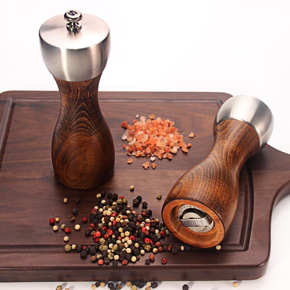 Wood Salt and Pepper Grinder - Wooden Mills, Gourmet Precision Mechanisms and Premium Sea Salt &amp; Peppercorns