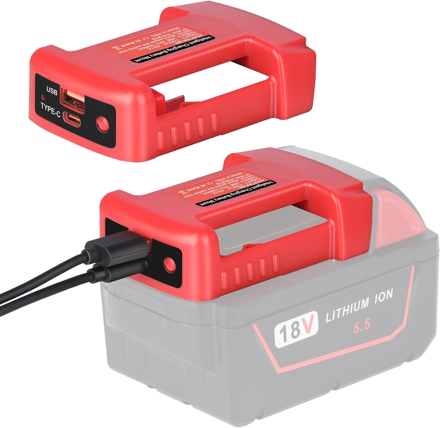 Usb-laderadapter kompatibel med milwaukee 18v- batteri med dobbel utgangsport og usb- og type-c-ladegrensesnitt (kun adapter)