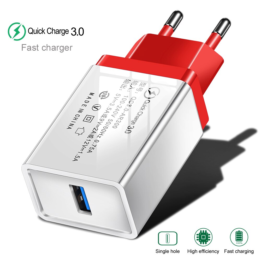 Suhach Quick Charge 3.0 USB Charger QC 3.0 QC Turbo Fast Charging EU Travel Wall Charger For Xiaomi mi 9 Huawei P30 Mobile Phone: EU Plug / Red