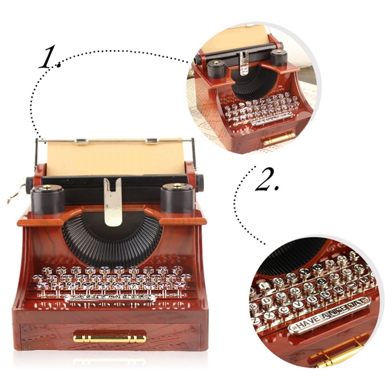 Caja de música de máquina de escribir Vintage Retro Para el hogar, habitación, oficina, decoración mecánica, caja de música Retro para niños
