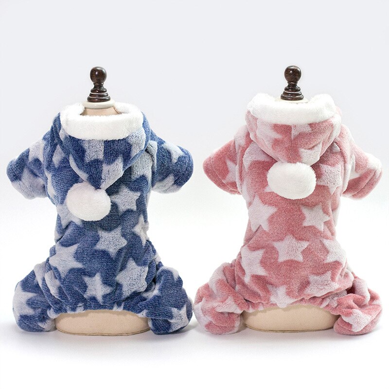 Otoño invierno cálido mascota de cuatro patas ropa para perros chaquetas de abrigo para perros pequeños estrellas gruesas sudaderas con capucha para perros