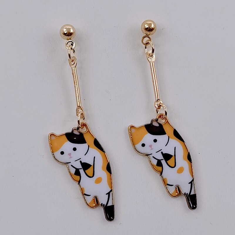 Leuke cartoon kat hanger oorbellen Leuke luie kat hangen handgemaakt Leuke kitten dieren hanger oorbellen Meisje cadeau