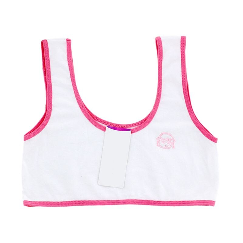 Puberty Girls Wide Straps Tank Crop Top Cartoon Embroidery Underwear Vest 6-16T U50F