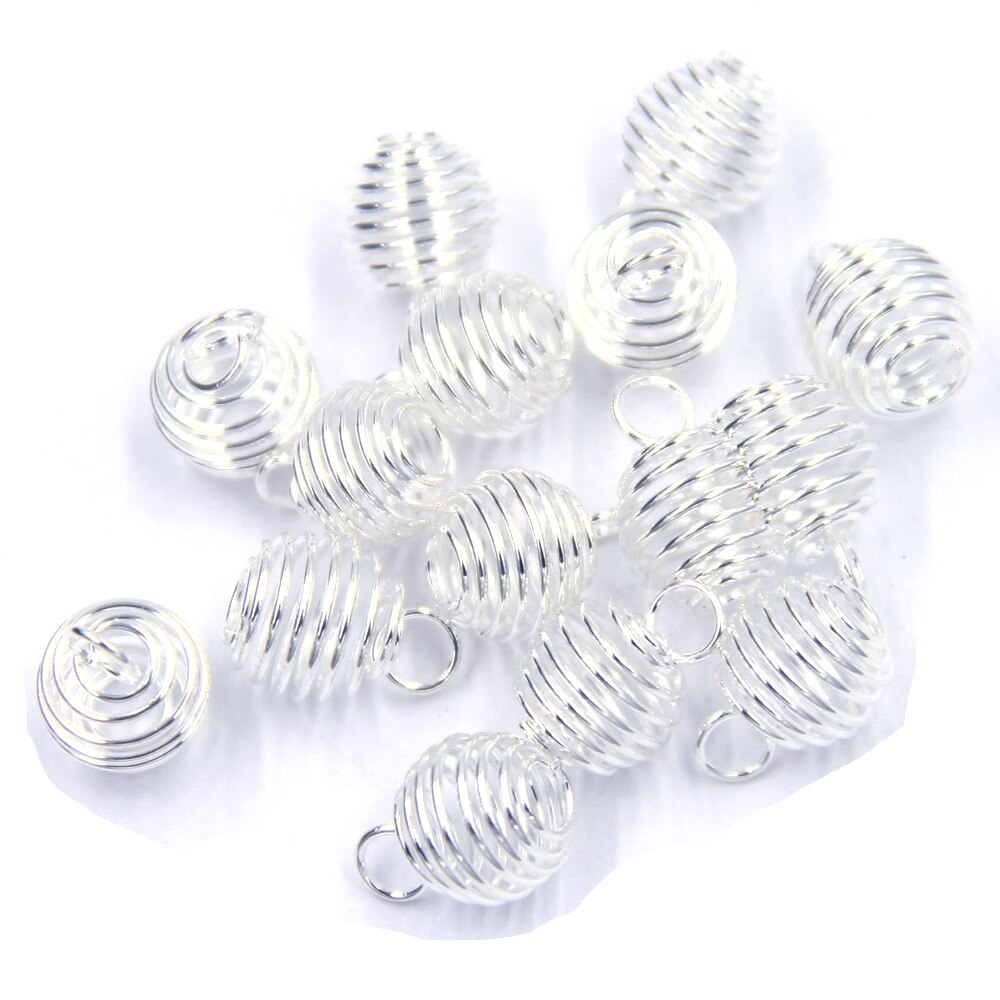 50 Lantaarn Lente Spiral Bead Cages Hangers Zilver Goud Brons Gunmetal Kleur Legering Voor Ketting Sieraden Diy Vinden Charms 9mm