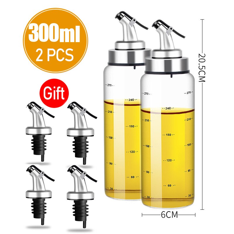 Olie Fles Koken Kruiden Vinkje Saus Boot Rvs Fles Cap Glazen Fles Azijn Olie Dispenser: 300ML 2 pcs