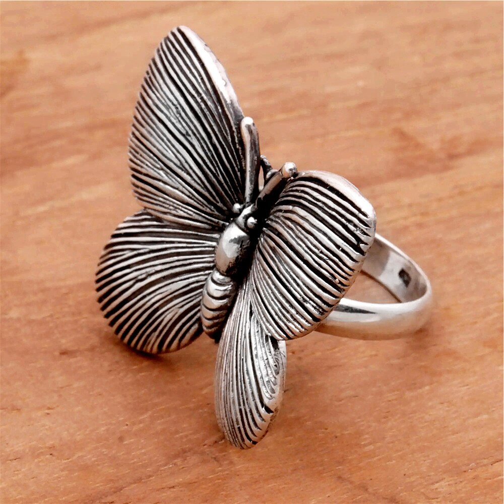 Vintage Women Big Butterfly Ring Black Pattern Animal Rings for Women Wedding Engagement Jewelry: 10
