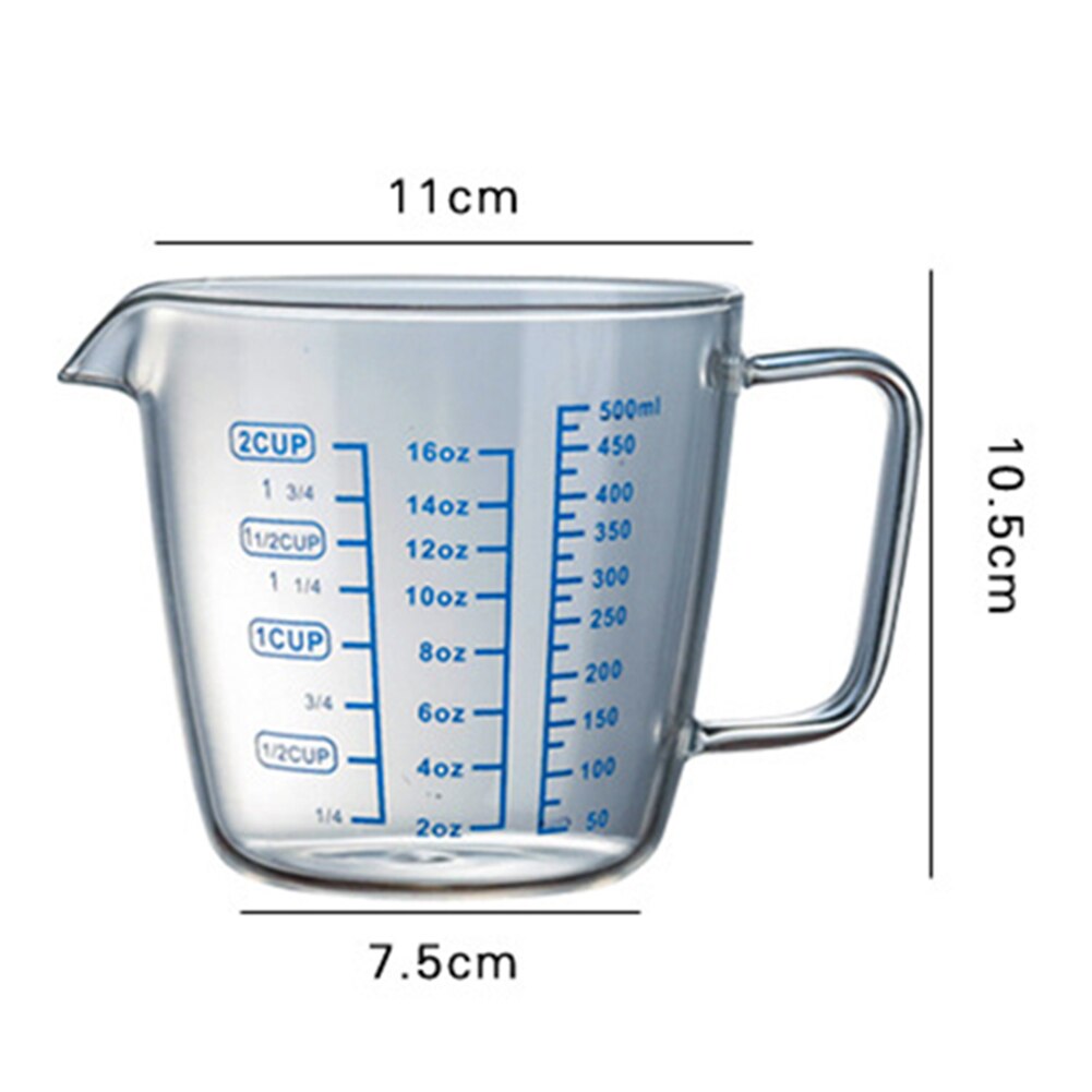 Vaso medidor de vidrio resistente al calor, 250ml/500ml, báscula de leche y agua, herramienta de microondas, utensilios de cocina, taza medidora de café y leche