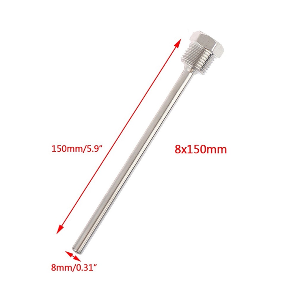 Pozzetto termometrico da 30-200 mm in acciaio inossidabile 304 con filettatura 1/2 G OD6mm Tasca per manicotto ad immersione per sensore di temperatura: marrone