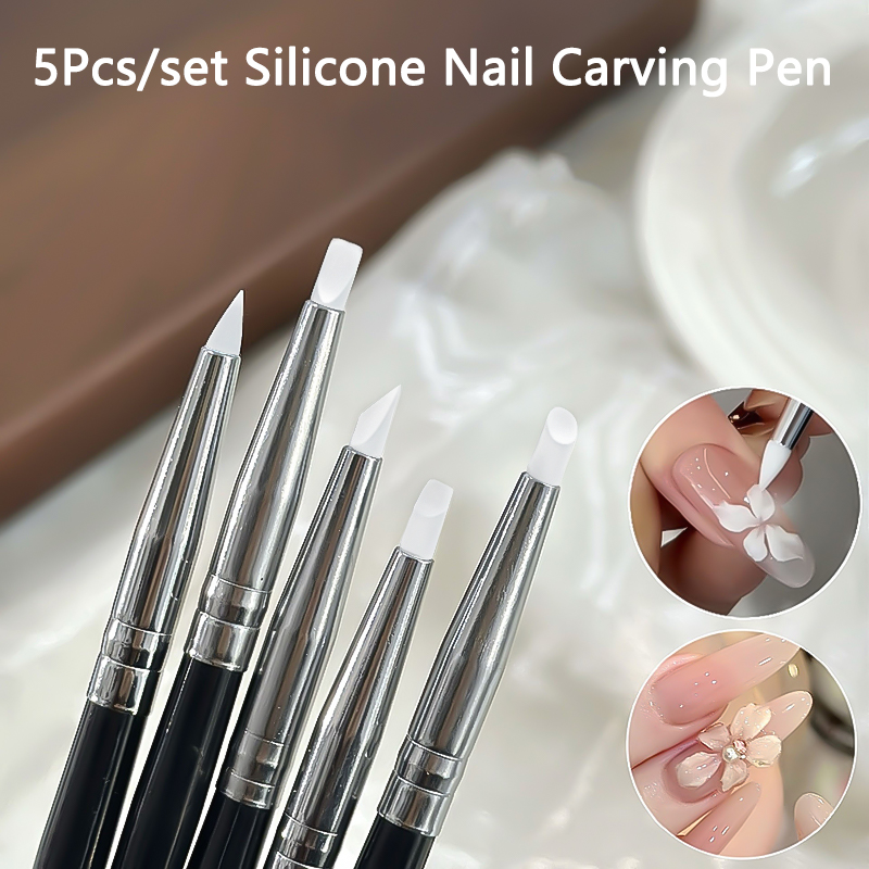 1/5 unids/set cepillo de uñas de silicona punta de esmalte de Gel UV de silicona Flexible DIY punteado pinceles de esmalte pluma herramienta de manicura DIY