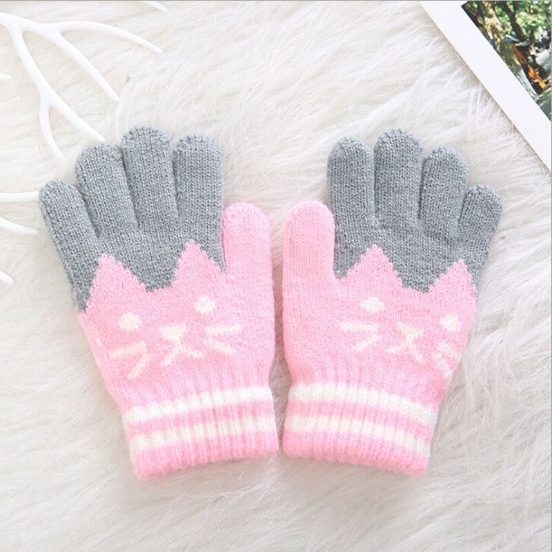 Cue Crianças Meninos Meninas Gato Luvas Quentes de inverno Moda Dos Desenhos Animados Suave Grosso Magia Elástico Malha Luvas Mittens Crianças Luvas 4 -8 T