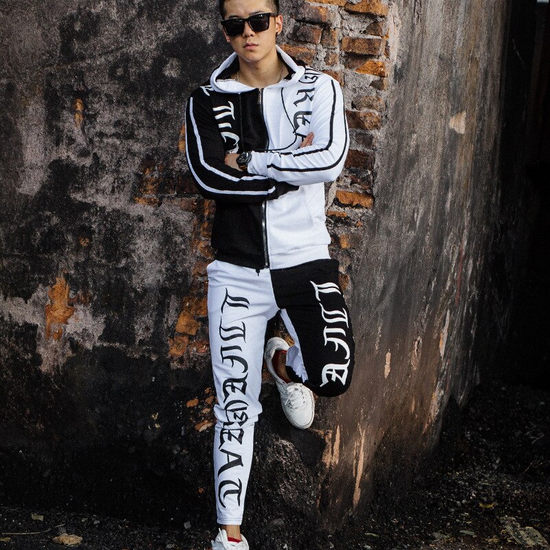 Trajes deportivos para hombre, Fitness, chaqueta de aspecto delgado, pantalones de , estilo callejero, entrenamiento de ocio, estampado, abrigo Casual, entrenamiento de gimnasio