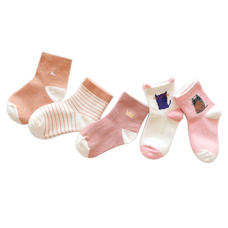 5 Paar/satz Kleinkind Baby Weiche Baumwolle Socken Keine-Unterhose Karikatur Boden Strumpf Frühling Herbst Winter Warme Mittel Rohr Sox für freundlicher Jungen: Kätzchen