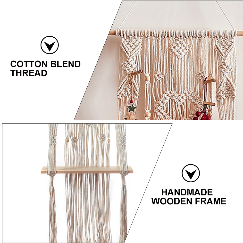 Slaapkamer eenvoudig te installeren houten zwevende handgemaakte ornament plantenrek woondecoratie geweven wandtapijt macramé wandplank scandinavisch