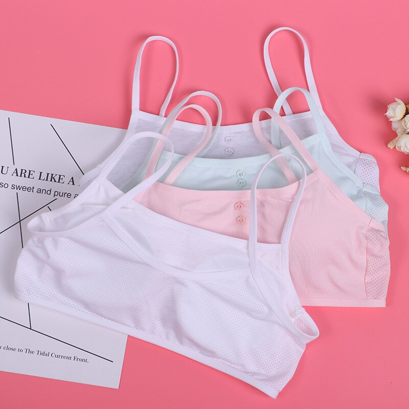 Girls Training Bra with Chest Pad Puberty Young Girls Solid Soft Cotton Bra Puberty Teenage Breathable Underwear Kid Cloth
