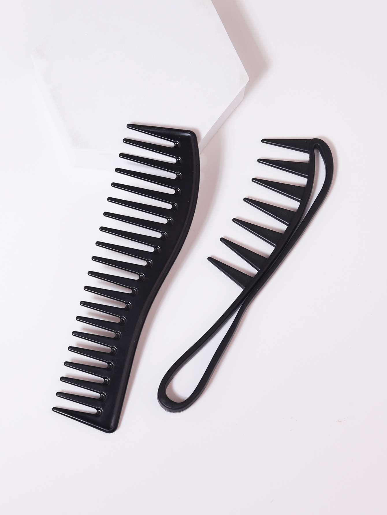 Juego de 2 piezas de peine para el cabello con aceite de dientes anchos, accesorios de peluquería de doble propósito, herramientas de peinado especiales para pelucas de cabello real: Negro