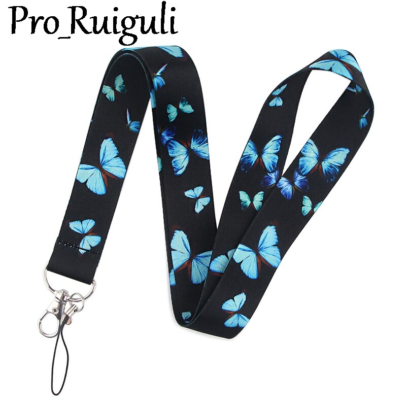 Blauw Monarch Vlinder Key Lanyard Auto Sleutelhanger Id-kaart Pass Gym Mobiele Telefoon Badge Kids Sleutelhanger Houder Sieraden Decoraties: Neck Lanyard