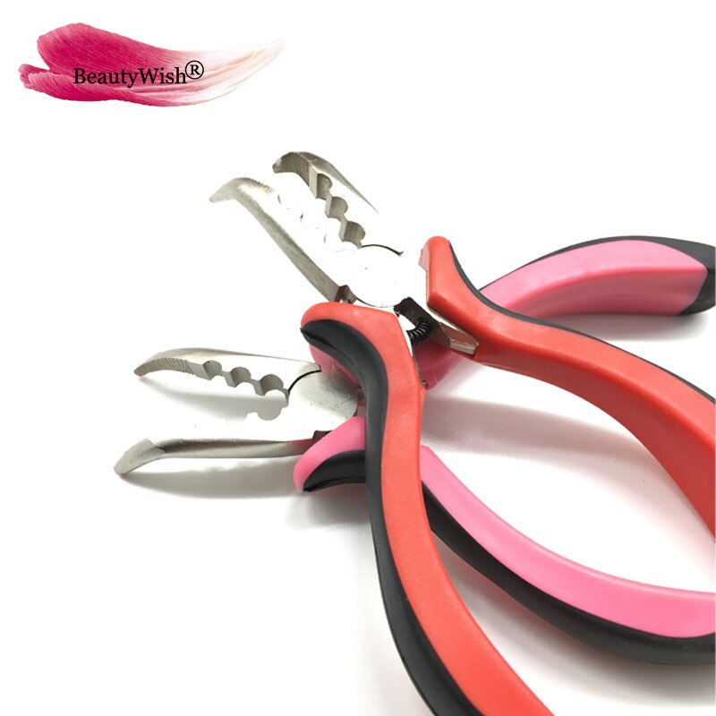 1 aguja de gancho con 1 alicate de pelo curvo, mango rojo o rosa y negro, alicate curvo con tres agujeros