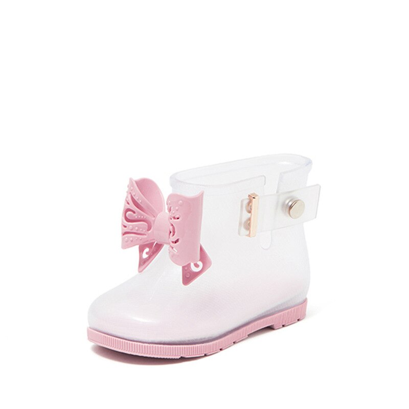 Baby Meisjes Regen Laarzen Kinderen Mid Kalf Laarzen Kinderen Waterdichte Jelly Schoenen Peuter Wellington Laarzen Jongens Boog Schoenen: Clear / 10