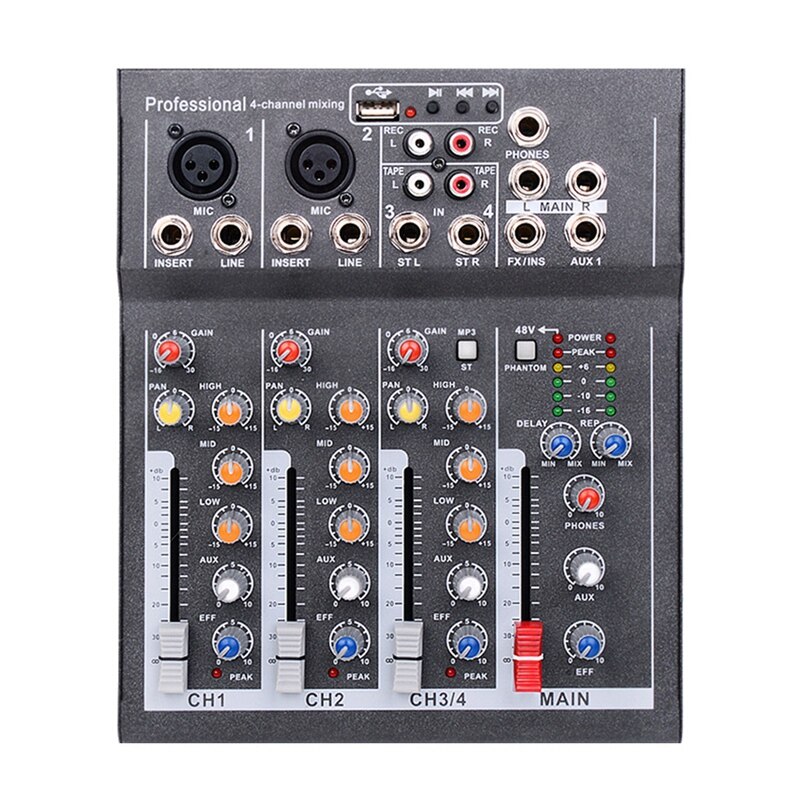 Mini Portable Audio Mixer With USB DJ Sound Mixing Console MP3 Jack 4 Channel Karaoke 48V Amplifier(EU Plug): Default Title