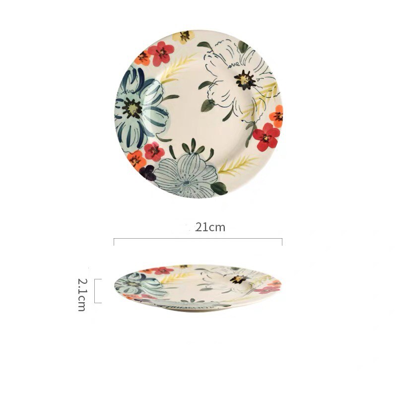 Flower Blooming Ceramic Dinnerware Set Personality Bowl Fish Plate Saucer 6/8/10 Inch Plate Double Ear Noodle Soup Bowl: 8inch plate