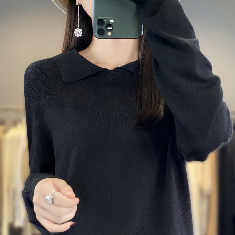 Mode Nieuwkomers Zijde Katoen Dames Trui Lange Mouw Peter Pan Kraag Truien Gebreide Jumper Dameskleding Bovenkleding: L / Black