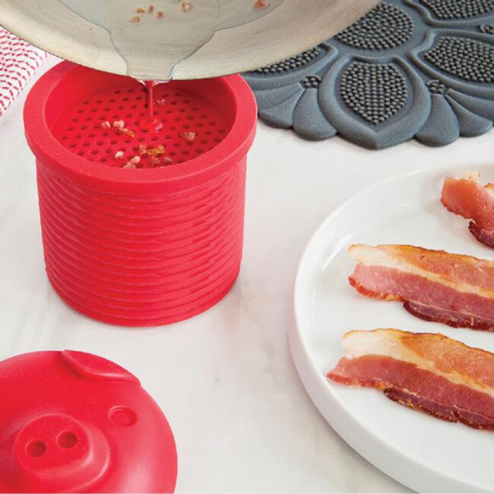 Bacon Grease Container With Strainer Bacon Silicone Grease Container For Storing Frying Oil and Cooking Grease Storage