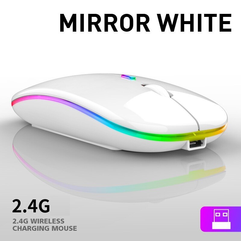 Bluetooth 5.0 Dual-Mode Charging Mouse Mute Notebook Game Female Student 2.4G Wireless Mouse Luminous DPI 1600: 2 4G Luminous Mirror White