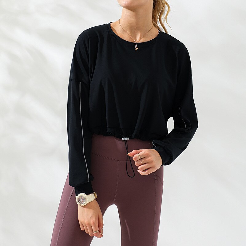 Stil självlysande träningsdräkt tighta och sexiga fitness långärmade t-shirts för kvinnor löpträning snabbtorka kläder höst