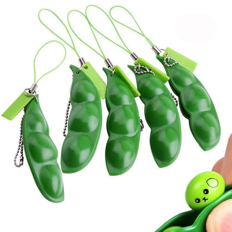 Infinite Squeeze Edamame Bean Pea Expression Chain Key PendantKeychain Ornament Stress Relieve Decompression Toys antistress