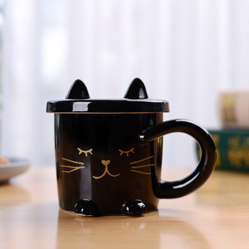 Kat tegneserie keramisk kaffekrus med låg kopholder børne drikke tumbler mælk juice tekop kopper og krus sæt