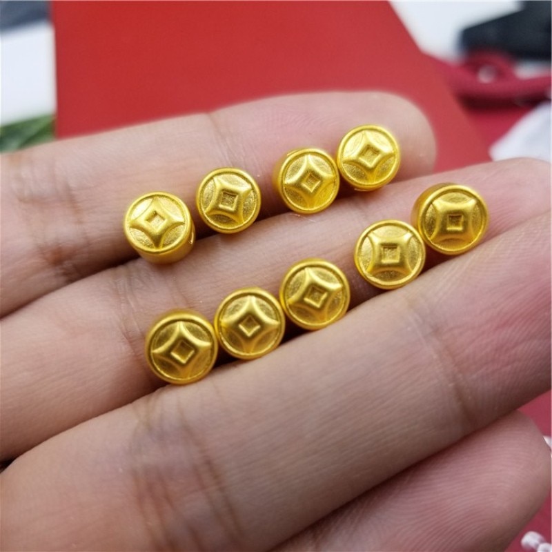 1PCS Real 24K Yellow Gold Pendant Women 3D Mini Luck Coin Bead 0.13-0.16g (Pendant only)