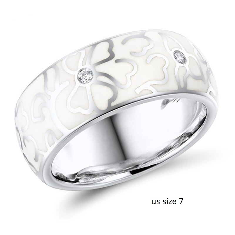 Moda jóias para mulher esmalte branco flor cz anel brincos pingente colar: only ring size 7