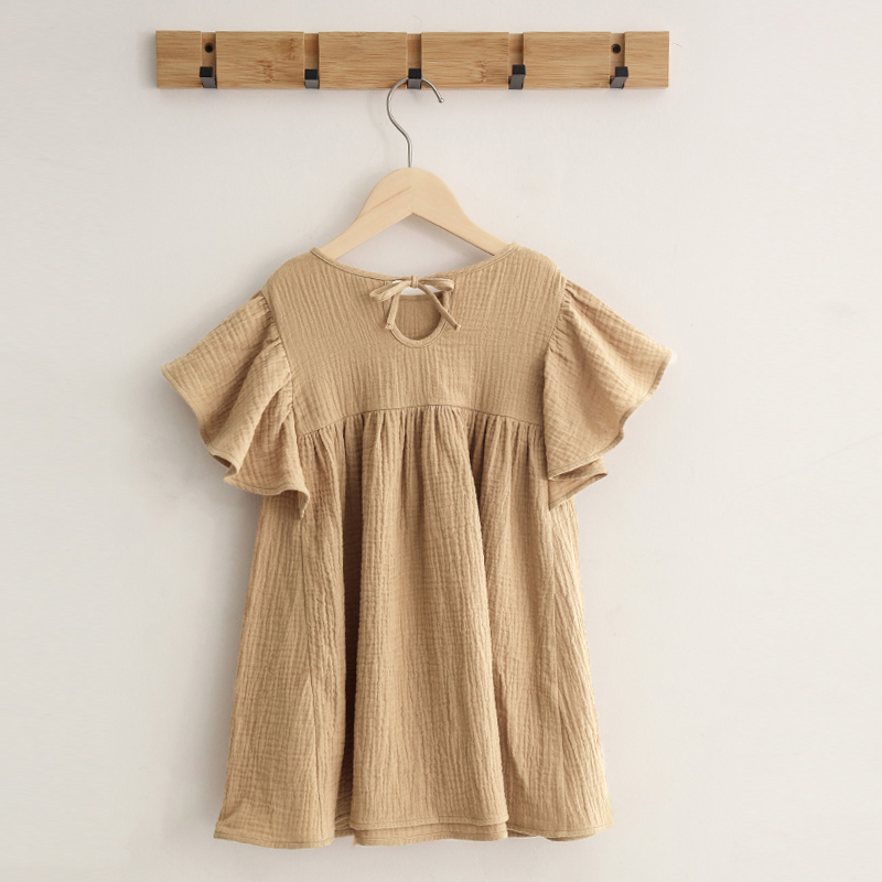 100% Cotton Pastoral Style Girls Dress Summer Casual Loose Petal Short Sleeve Sweet Princess Dresses Children Clothes TZ63