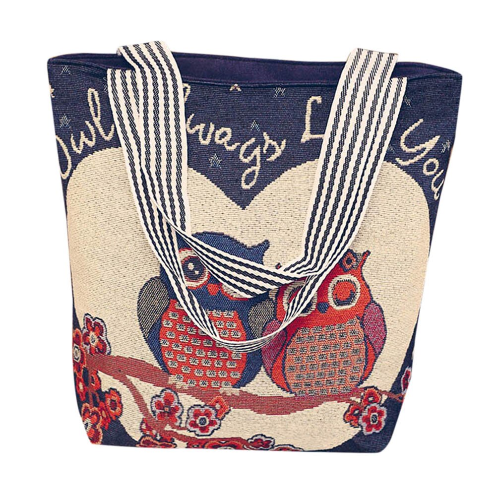 Bolso grande de lona con estampado de búho para mujer, bolsa de mano de tela, de viaje, Eco, reutilizable, para hombro