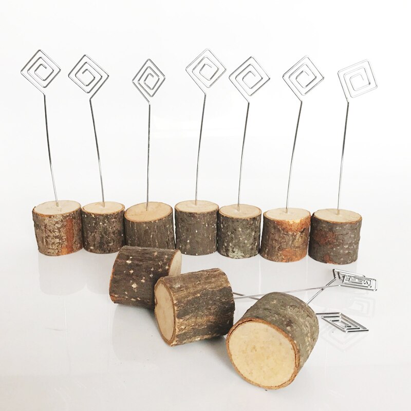 Nyligt 10 stk rustikke træ placerings kortholder med hvirveltråd træ bundbord nummer til bryllupsbord navn nummer tegn t