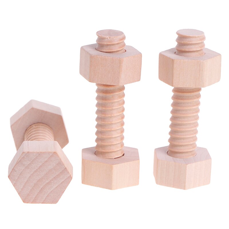 1.2x6.5cm Early Education Screw Nut Assembling Wooden Toy Solid Wood Screw Nut Hands-On Teaching Aid Educational Toys