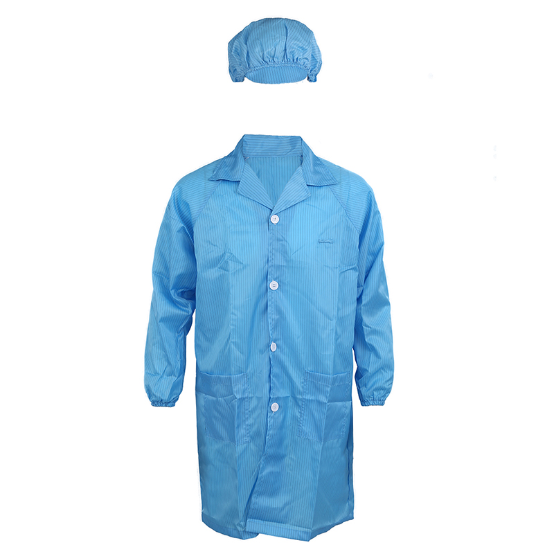 Men Women Blue Point Collar Anti Static Clean Room ESD Overall Gown w Cap XL: Default Title