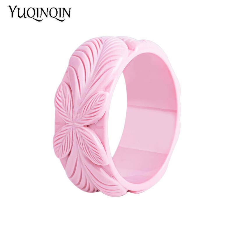 Trendy Resin Cuff Engraved Flowers Bracelets Bangles for Women Acrylic Wide Bracelets Female Simple Charm Jewelry